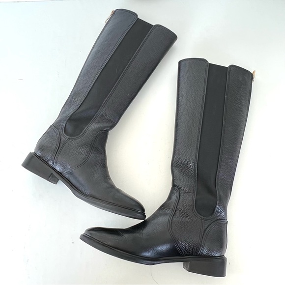 ♦️SOLD♦️TORY BURCH Christy Black Pebbled Leather Stretch Knee High Riding Boots - Picture 8 of 12